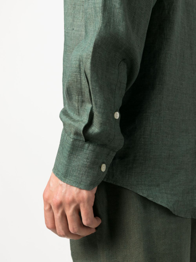 Shop Frescobol Carioca Antonio Long-sleeve Linen Shirt In Green