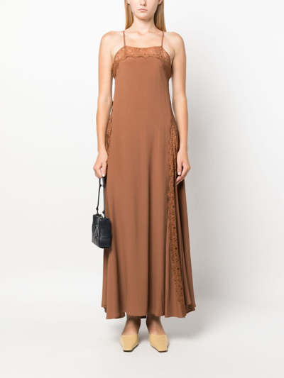 Shop Erika Cavallini Lace-trim Sleeveless Long Dress In Brown