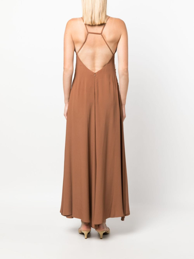 Shop Erika Cavallini Lace-trim Sleeveless Long Dress In Brown
