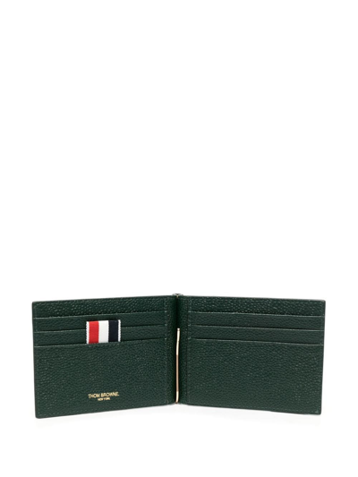 Shop Thom Browne 4-bar Stripe Leather Wallet In Green