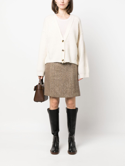 Shop Ralph Lauren Chevron Houndstooth-pattern Straight Skirt In Brown
