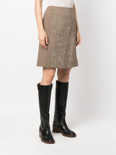 Shop Ralph Lauren Chevron Houndstooth-pattern Straight Skirt In Brown