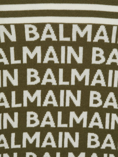 Balmain Gestrickter Hoodie Mit Logo In Green