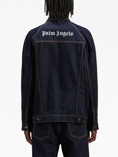 Shop Palm Angels Embroidered-logo Denim Jacket In Blue