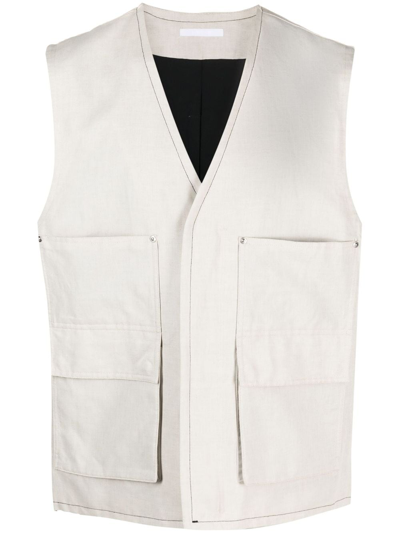 Shop Helmut Lang Cotton-linen Cargo Gilet In Nude