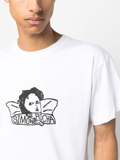 Shop Simone Rocha Graphic-print Cotton T-shirt In Weiss