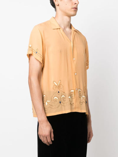 Shop Bode Beaded Motif-embroidered Silk Shirt In Orange