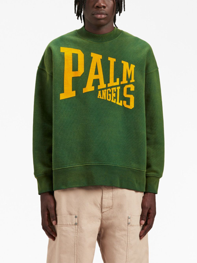 Shop Palm Angels Logo-print Crew-neck T-shirt In Green
