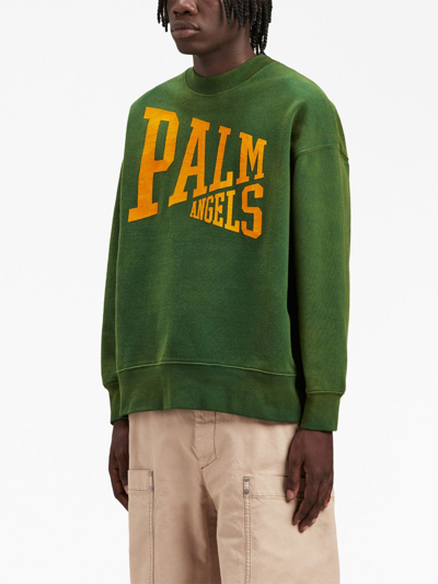 Shop Palm Angels Logo-print Crew-neck T-shirt In Green