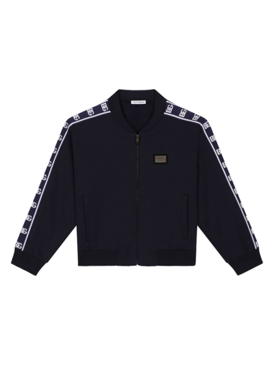 Shop Dolce & Gabbana Logo-tape Zip-up Cotton Sweatshirt In Black