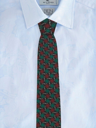 Shop Etro Geometric-pattern Silk Tie In Grün