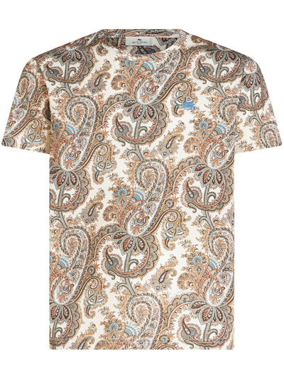 Shop Etro Paisley-print Cotton T-shirt In Nude
