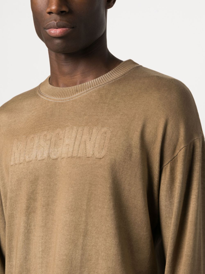 Shop Moschino Logo-intarsia Knitted Sweater In Brown