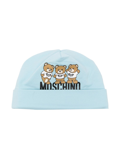 Shop Moschino Teddy Bear Cotton Beanie In Blue