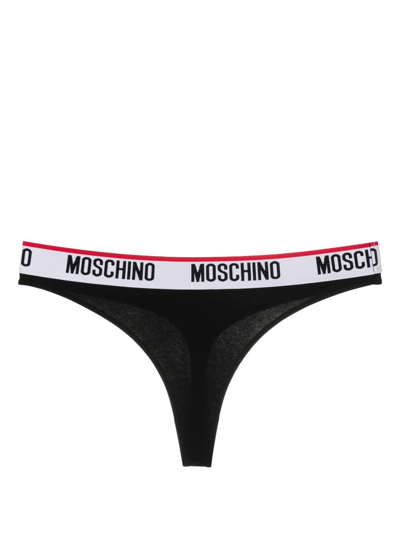 Shop Moschino Logo-waistband Jersey Thong In Black