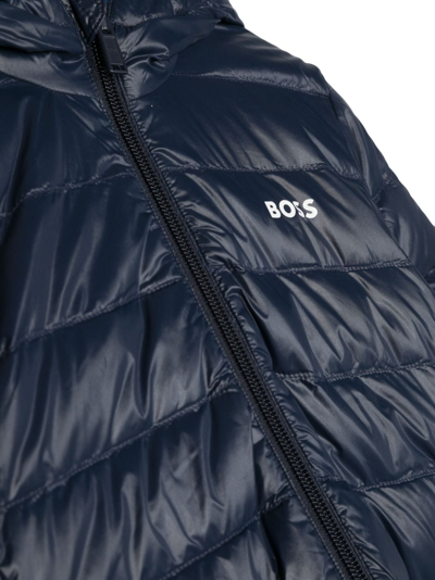 Shop Bosswear Logo-print Padded Hooded Jacket In Blue
