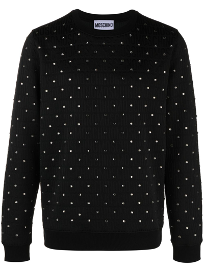 Shop Moschino Crystal-embellished Crewneck Sweatshirt In Black