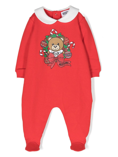 Shop Moschino Teddy Bear-print Stretch-cotton Pajamas In Red