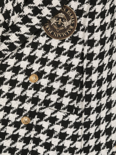 Shop Balmain Houndstooth-pattern Double-breasted Blazer In Black