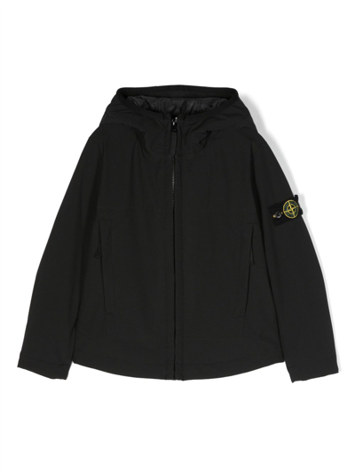 Shop Stone Island Junior Compass-motif Zip-up Jacket In Black