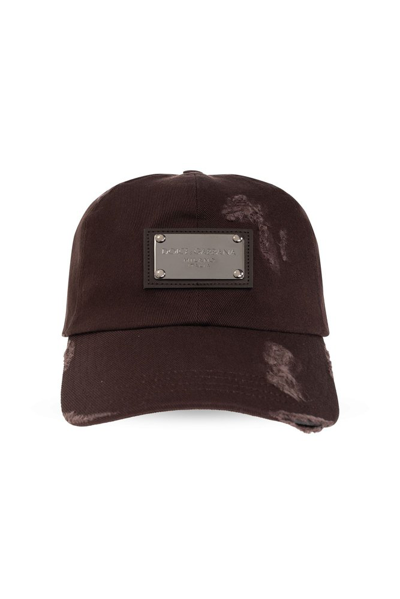 Shop Dolce & Gabbana Logo Plaque Distressed Baseball Cap In Brown