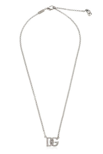 Shop Dolce & Gabbana Logo Embellished Necklace In Silver