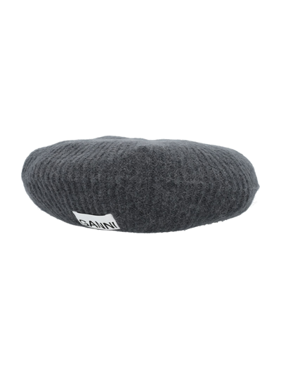 Shop Ganni Beret Hat In Grey