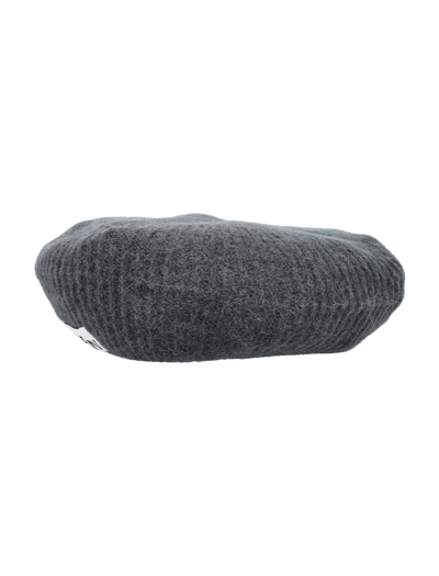 Shop Ganni Beret Hat In Grey