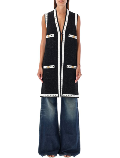 Shop Balmain Sleeveless Long Knit Cardigan In Black