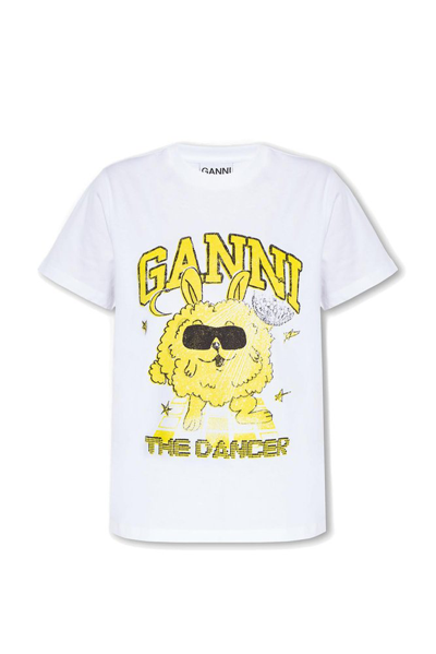Shop Ganni Relaxed Dance Bunny Crewneck T In White