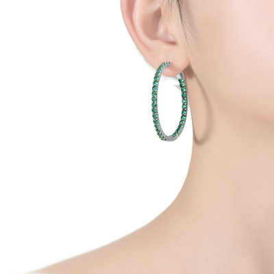 Shop Rachel Glauber Big Hoop With Colored Cubic Zirconia Earrings In Green