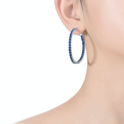 Shop Rachel Glauber Big Hoop With Colored Cubic Zirconia Earrings In Blue