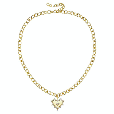Shop Rachel Glauber 14k Gold Plated With Diamond Cubic Zirconia Sunshine Heart Pendant Curb Chain Adjusta