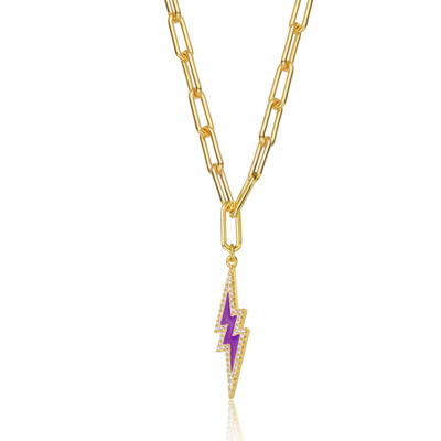 Shop Rachel Glauber 14k Gold Plated Cubic Zirconia Charm Necklace In Purple