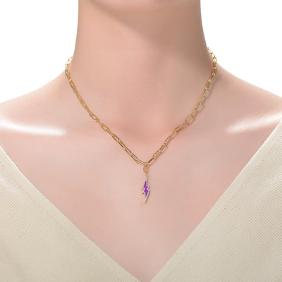 Shop Rachel Glauber 14k Gold Plated Cubic Zirconia Charm Necklace In Purple