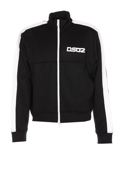 Shop Dsquared2 Logo Printed Zipped Sports Jacket In Black