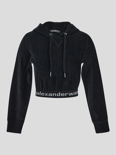 Shop Alexander Wang T By  Cropped Hoodie In Black
