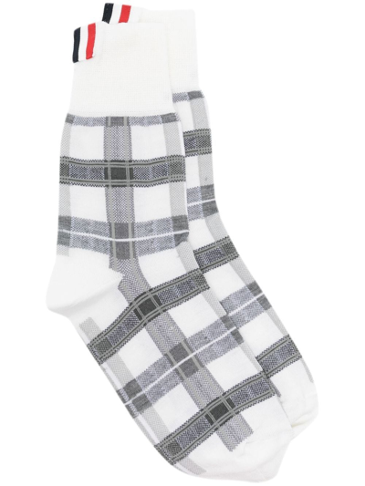 Shop Thom Browne Tartan-check Mid-calf Socks In White