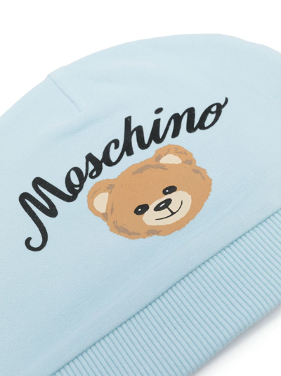 Shop Moschino Teddy Bear Logo-print Beanie In Blue