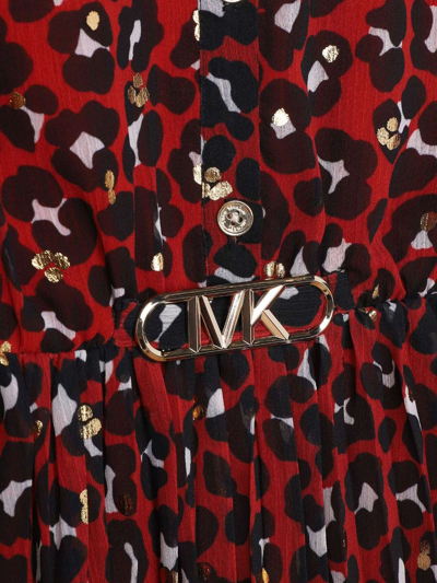Shop Michael Kors Mk Empire Leopard-print Dress In Red