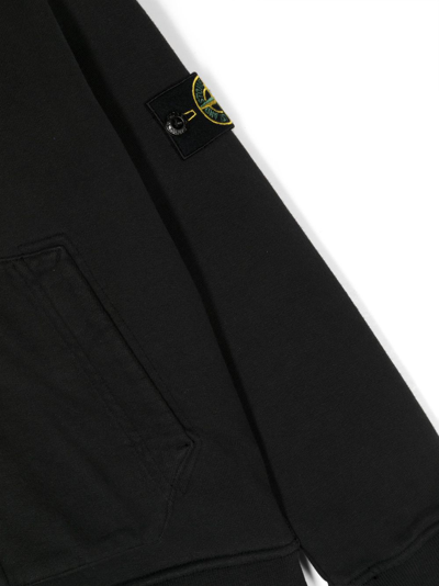 Shop Stone Island Junior Compass-patch Zip-up Cotton Hoodie In Black