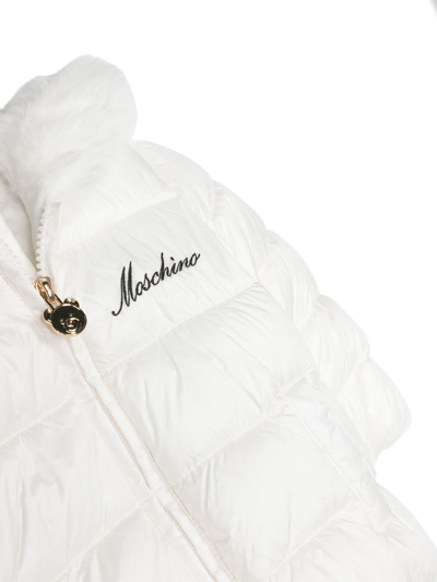Shop Moschino Logo-embroidered Cotton Padded Jacket In White