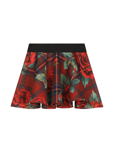 Shop Dolce & Gabbana Rose Tartan-print Skirt In Red