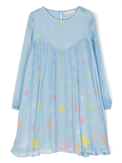 Shop Stella Mccartney Star-print Chiffon Dress In Blue