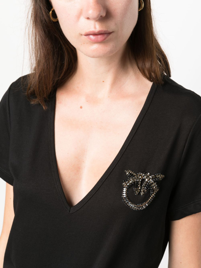 Shop Pinko Logo-embellished Cotton T-shirt In Black