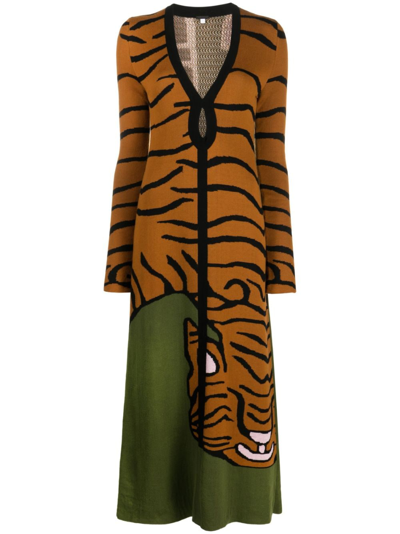 Shop Johanna Ortiz Taming The Tiger-jacquard Cotton Dress In Brown