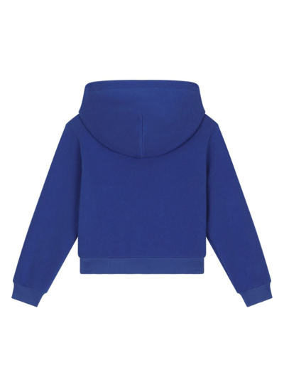 Shop Dolce & Gabbana Logo-plaque Zip-up Cotton Hoodie In Blue