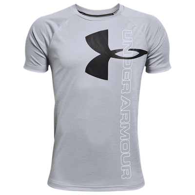 Shop Under Armour Boys  Tech Split Logo Hybrid T-shirt In Mod Grey/black