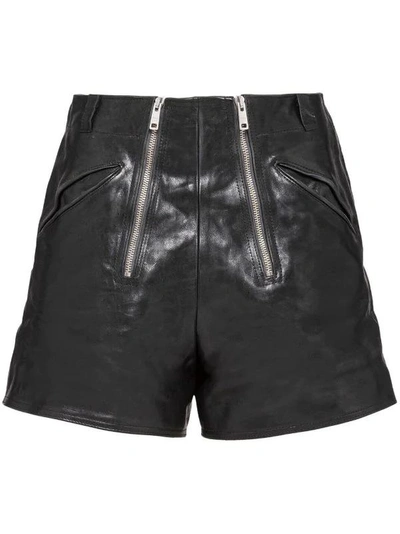 Shop Prada Double Zip Leather Shorts In Multi-colored