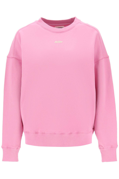 Shop Autry Crew Neck Sweatshirt With Logo Print In Pink
